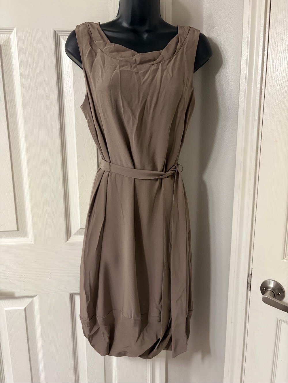 NWT J.Crew Silk Blend Draped Belted Balloon Hem Dress Taupe Size